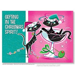 Martini Cats Retro Christmas Cards Package of 8