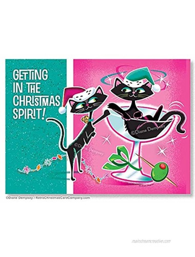 Martini Cats Retro Christmas Cards Package of 8