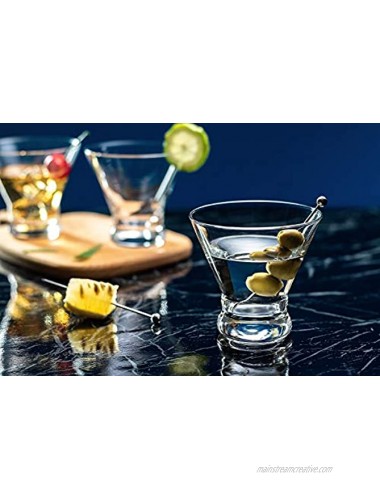SOGLIT 8 oz Stemless Martini Glasses Set of 6,Lead-Free Cocktail Glasses for Bar and Parties,Great for Martini,Whiskey,Margarita,Manhattan,with 6 pcs Cocktail Picks,Clear.Gift for Father's Day.