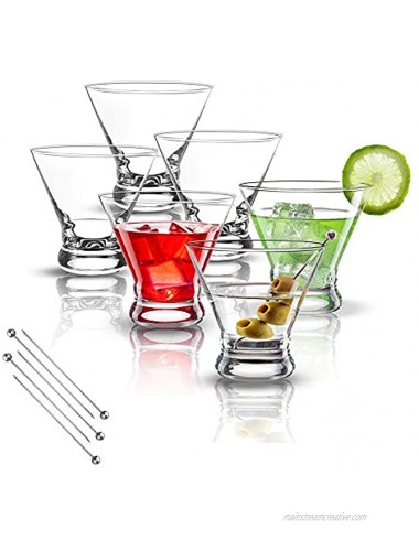 SOGLIT 8 oz Stemless Martini Glasses Set of 6,Lead-Free Cocktail Glasses for Bar and Parties,Great for Martini,Whiskey,Margarita,Manhattan,with 6 pcs Cocktail Picks,Clear.Gift for Father's Day.