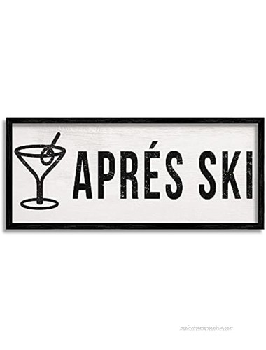 Stupell Industries Après Ski Phrase Martini Glass with Olive Design by Daphne Polselli Black Framed Wall Art 24 x 10 Off- White