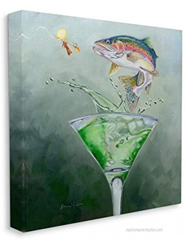 Stupell Industries Fishing for Rainbow Trout Martini Cocktail Design by Karen Weber Fine Canvas Wall Art 24 x 24 Green