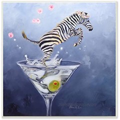 Stupell Industries Zebra Leaping from Martini Glass Olive Design by Karen Weber Fine Art Wall Plaque 12 x 12 Blue