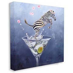 Stupell Industries Zebra Leaping from Martini Glass Olive Design by Karen Weber Fine Canvas Wall Art 17 x 17 Blue