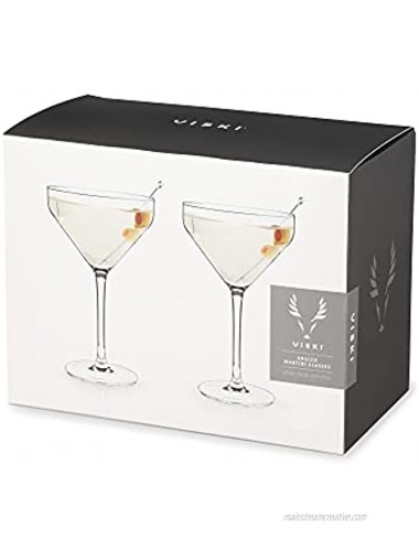 Viski Angled Set of 2 Holds 9 oz Lead-Free Crystal Stemmed Martini Cocktail Glass