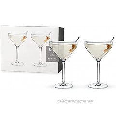 Viski Angled Set of 2 Holds 9 oz Lead-Free Crystal Stemmed Martini Cocktail Glass