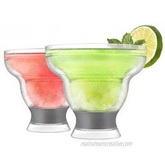 Host Freeze Stemless Margarita Plastic Glass Insulated Gel Chiller Double Wall Frozen Cocktail Set of 2 Cups 12 oz Grey