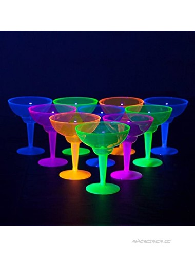 Party Essentials N121290 Brights Plastic 2-Piece Margarita Glass 12-Ounce Capacity Assorted Neon Pink Green Blue Orange Case of 144