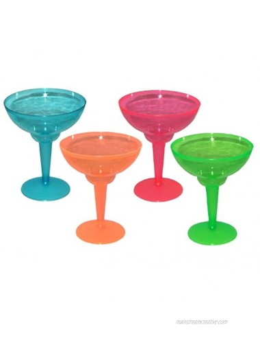 Party Essentials N121290 Brights Plastic 2-Piece Margarita Glass 12-Ounce Capacity Assorted Neon Pink Green Blue Orange Case of 144