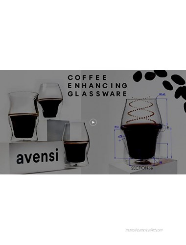 AVENSI Coffee Enhancing Cups Mugs Glasses Full collection: 3 glasses VIDA SENTI ALTO Handblown Borosilicate Glass