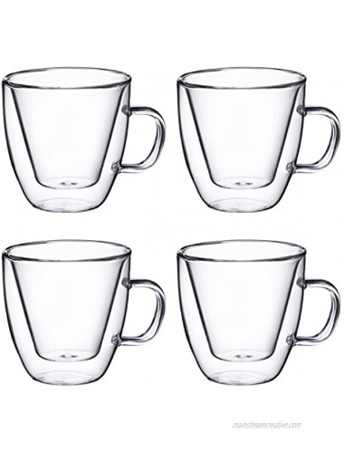 Double Wall Espresso Glass with Handle for Tea Whiskey and More By Bruntmor 4 oz Set of 4