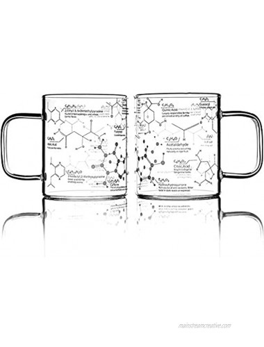 Greenline Goods Glass Coffee Mug 16 oz Tumbler Science of Coffee Glass Set of 2 Etched with Coffee Chemistry Molecules