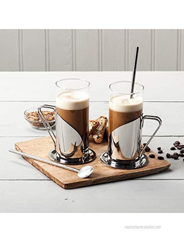 Kilo C75 Set of 2 Latte Coffee Tea Glasses Spoon-Straws and Stainless Steel Coasters