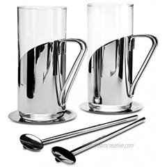 Kilo C75 Set of 2 Latte Coffee Tea Glasses Spoon-Straws and Stainless Steel Coasters
