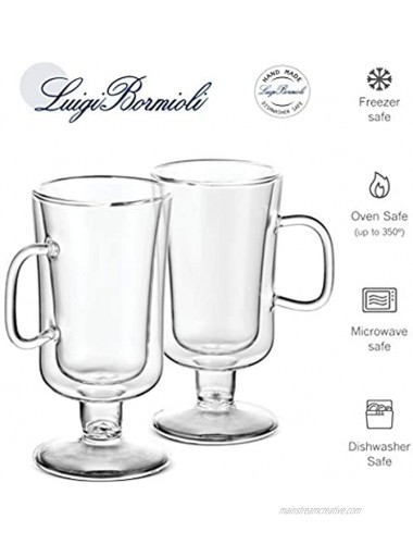 Luigi Bormioli Double Walled Irish Coffee Mugs 8½ Oz 2 Pack Insulated Tea Glasses Drinking Glasses for Latte Espresso Cappuccino Desert Dish Thermal Shock Resistant for Hot Cold Beverages