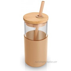 tronco 16oz Glass Tumbler Straw Silicone Protective Sleeve Bamboo Lid BPA Free