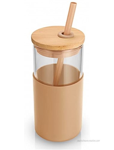 tronco 16oz Glass Tumbler Straw Silicone Protective Sleeve Bamboo Lid BPA Free
