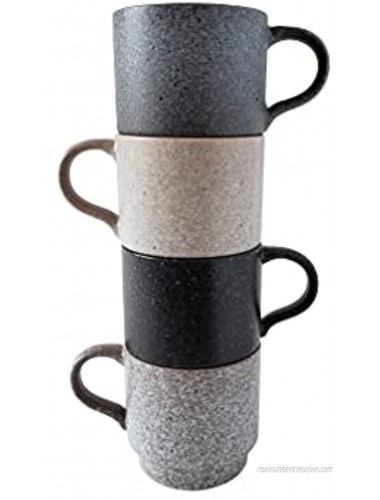 14oz Stackable Ceramic Coffee Mugs by Essential Drinkware Assorted Colors Set of 4 Space Saving Durable Stacking Cups with Speckled Finish