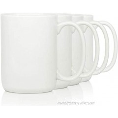 16 OZ Sublimation Porcelain Coffee Mugs Smilatte Classic Blank Ceramic Cup with Large Handle for Tea Latte Cappuccino Set of 4 White