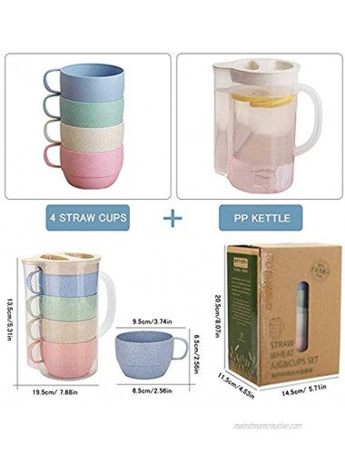8Pack Wheat Straw Drinking Cup Set Bio Degradable Reusable Unbreakable Coffee Tea Water Milk Juice Mugs with Storage Case-Non-toxic BPA Free Tumbler Tableware for Kids Children Toddler & Adult