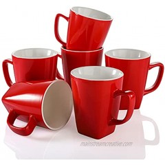 AVLA Set of 6 Porcelain Coffee Mugs 11 Ounce Large Mugs Sets Ceramic Cup with Handle for Coffee Tea Cocoa or Chocolate  Red