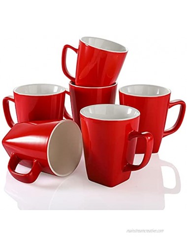 AVLA Set of 6 Porcelain Coffee Mugs 11 Ounce Large Mugs Sets Ceramic Cup with Handle for Coffee Tea Cocoa or Chocolate Red