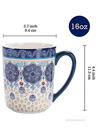 Bico Blue Talavera Ceramic Mugs Set of 4 for Coffee Tea Drinks Microwave & Dishwasher Safe