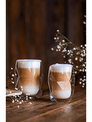 BTaT- Insulated Coffee Mug Double Wall Glass Diamond Shape Set of 4 12oz 350ml Coffee Cups Tea Cups Latte Cups Glass Coffee Mug Coffee Glass Latte Mug Clear Mugs Glass Tea Mugs