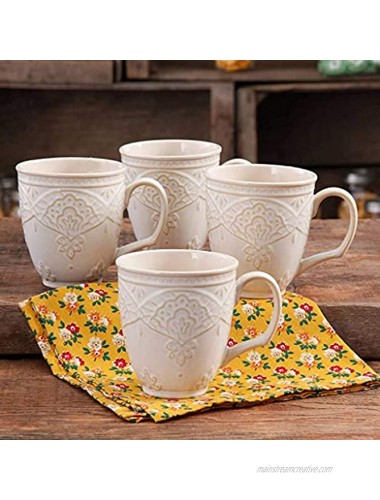 Charming Antique Style Farmhouse Lace Mug Set LINEN