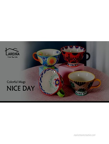 Coffee Mug Sets of 4 Lareina Cute Coffee Mug gift 17 Ounce Large restaurant Ceramic Hand-painted Flower Patterns Coffee Mug Perfect for Milk Latte Cappuccino Tea Hot Cocoa Cereal Hot Chocolate