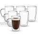 COMOOO 16oz Double Walled Glass Coffee Mugs Set of 6 Clear Glass Coffee Cups Insulated Glass Mugs with Handle for Coffee Tea Latte Espresso Cappuccinos 16oz 6 Pack