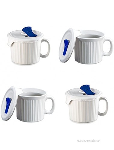 CorningWare Pop-Ins 20-ounce Mug w Blue Vented Plastic Cover White Pack of 4