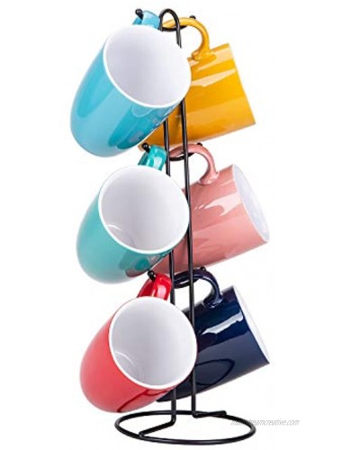 Cutiset 16 Ounce Ceramic Tea Coffee Mug Set of 6 with metal stand exquisite assorted color