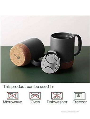 DOWAN 15 oz Coffee Mug Sets Set of 2 Large Ceramic Mugs with Insulated Cork and Splash Proof Mug Lid,Large Coffee Mug with Handle for Men Women,Matte Grey