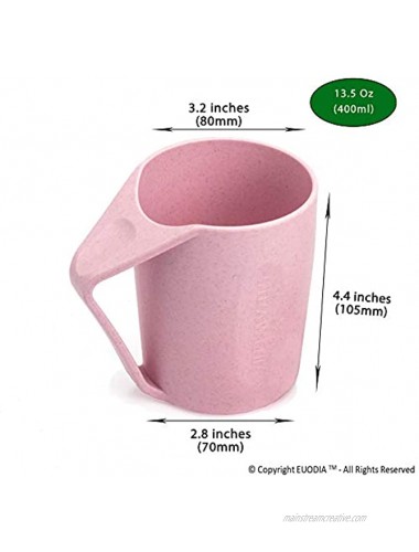 Euodia Wheat Straw Plastic Coffee Cups Mugs with Handles Sets for 4 Dishwasher & Microwave Safe Unbreakable Nonbreakable Lightweight Eco-Friendly & BPA Free -Kids,Toddlers,Adults & Elderly