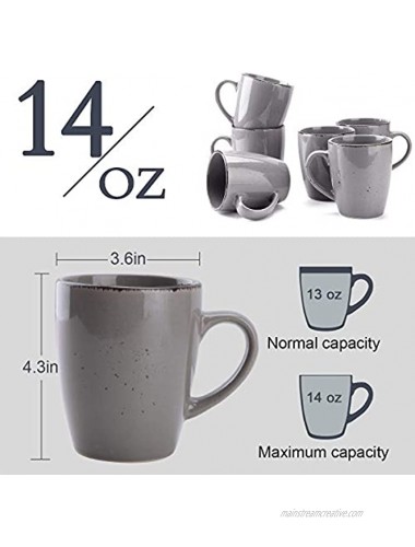 FE Coffee Mug 14oz Porcelain Coffee Mugs Set of 6 Tea Cup with Handle for Coffee Tea and Cocoa Ceramic Mugs Gifts for Men Women Grey