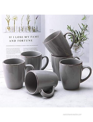 FE Coffee Mug 14oz Porcelain Coffee Mugs Set of 6 Tea Cup with Handle for Coffee Tea and Cocoa Ceramic Mugs Gifts for Men Women Grey