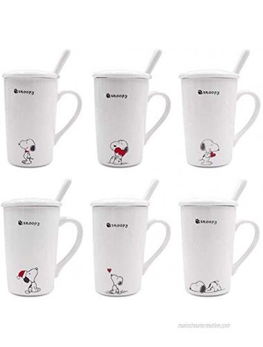 Finex Random Style Snoopy White Ceramic Coffee Mug Water Cup Set with Lid and Spoon