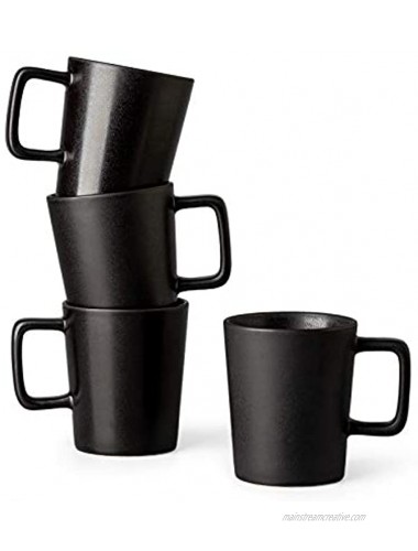 GBHOME Coffee Mugs Set of 4 12oz Ceramic Coffee Mugs Set with Large handle for Tea Cappuccino Latte Cocoa Dishwasher & Microware Safe Reactive Glaze Matt Black