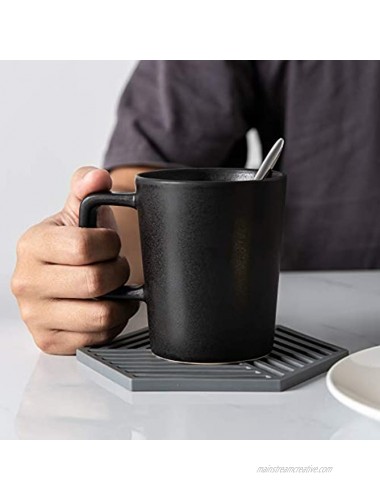 GBHOME Coffee Mugs Set of 4 12oz Ceramic Coffee Mugs Set with Large handle for Tea Cappuccino Latte Cocoa Dishwasher & Microware Safe Reactive Glaze Matt Black
