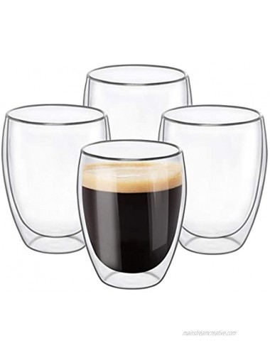 Glass Coffee Mugs 12 OZ Set of 4 Double Wall Insulated Thermal Cups Drinking Glasses For Tea Coffee Latte Cappucino Cafe Milk Clear