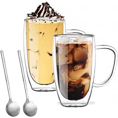 Glass Coffee Mugs Coffee Cups Double Wall Coffee Glasses Cups with Handle for Espresso Cappuccino Tea Latte Beverage Set of 2 14 oz