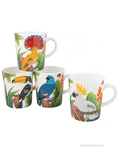 Grace Teaware Bone China Coffee Tea Mugs 12-Ounce Assorted Set of 4 Birds of Paradise