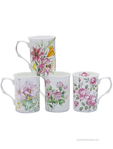Grace Teaware Bone China Coffee Tea Mugs 9-Ounce Assorted Set of 4 Spring Floral