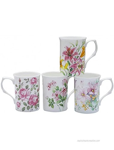 Grace Teaware Bone China Coffee Tea Mugs 9-Ounce Assorted Set of 4 Spring Floral