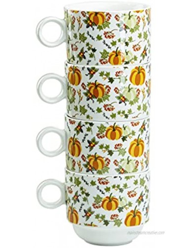 Grace Teaware Stackable Coffee Tea Mug 10-Ounce Set of 4 With Metal Stand Harvest Pumpkins