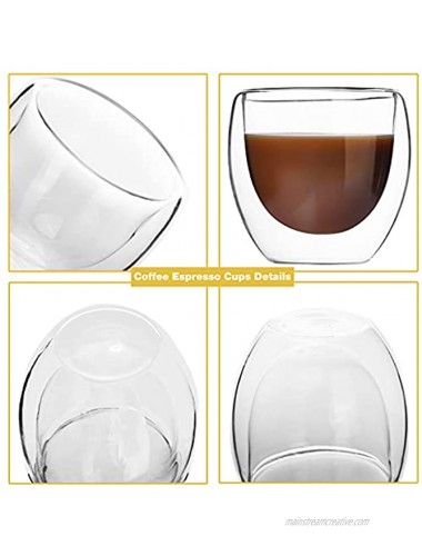 HOMEE 80ml Glass Espresso Cups Artistic and Easy Pour Round Double-Layer Insulated Coffee Cup Shot Glasses of 4 Pack for Espresso Machine Accessories 2.7 oz