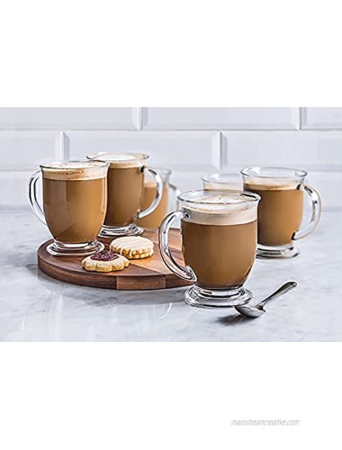 Kook Glass Coffee Mugs with Handles Clear Tea Cups for Hot Beverages Latte Cappuccino Espresso Dishwasher Safe Large 15 oz Set of 6