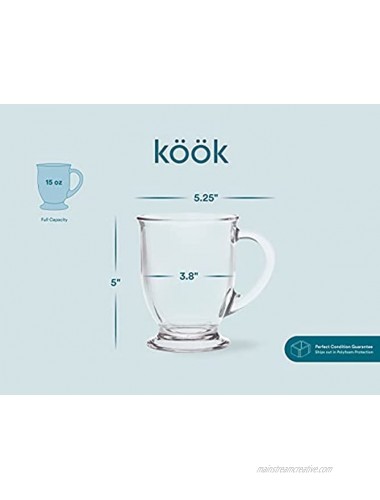 Kook Glass Coffee Mugs with Handles Clear Tea Cups for Hot Beverages Latte Cappuccino Espresso Dishwasher Safe Large 15 oz Set of 6