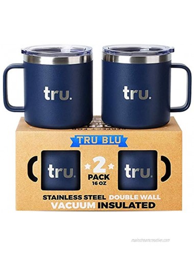 Large Camping Mugs with Lids 16oz Set of 2 Vacuum Insulated Travel Cups Stainless Steel Metal Mugs Outdoor RV Hiking Boating Portable BPA Free